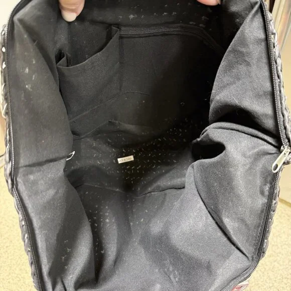 Straw purse bag black boho Medium black handles Silver Metallic Threads - Picture 7 of 7